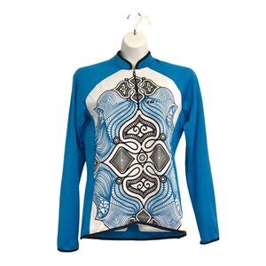 Women's Louis Garneau Cycling Bicycle Jersey Long Sleeve Blue Quarter Zip L